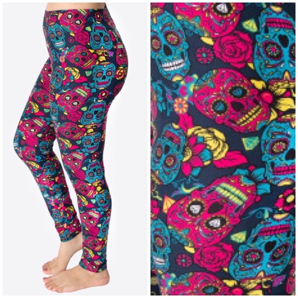 Chic by the Beach Pants - Fun/Bright sugar skull seamless leggings